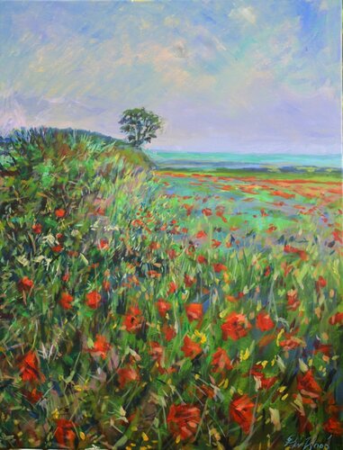 Poppies in Lincolnshire de Peter Wood, Pintura a la venta en Singulart