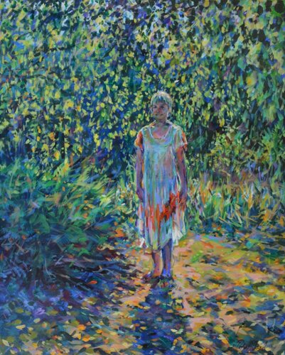 Rosie under the silver birch shade. von Peter Wood, Malerei kaufen auf Singulart