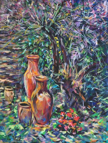Terra cotta pots at La Renauchat van Peter Wood, Schilderij te koop op Singulart