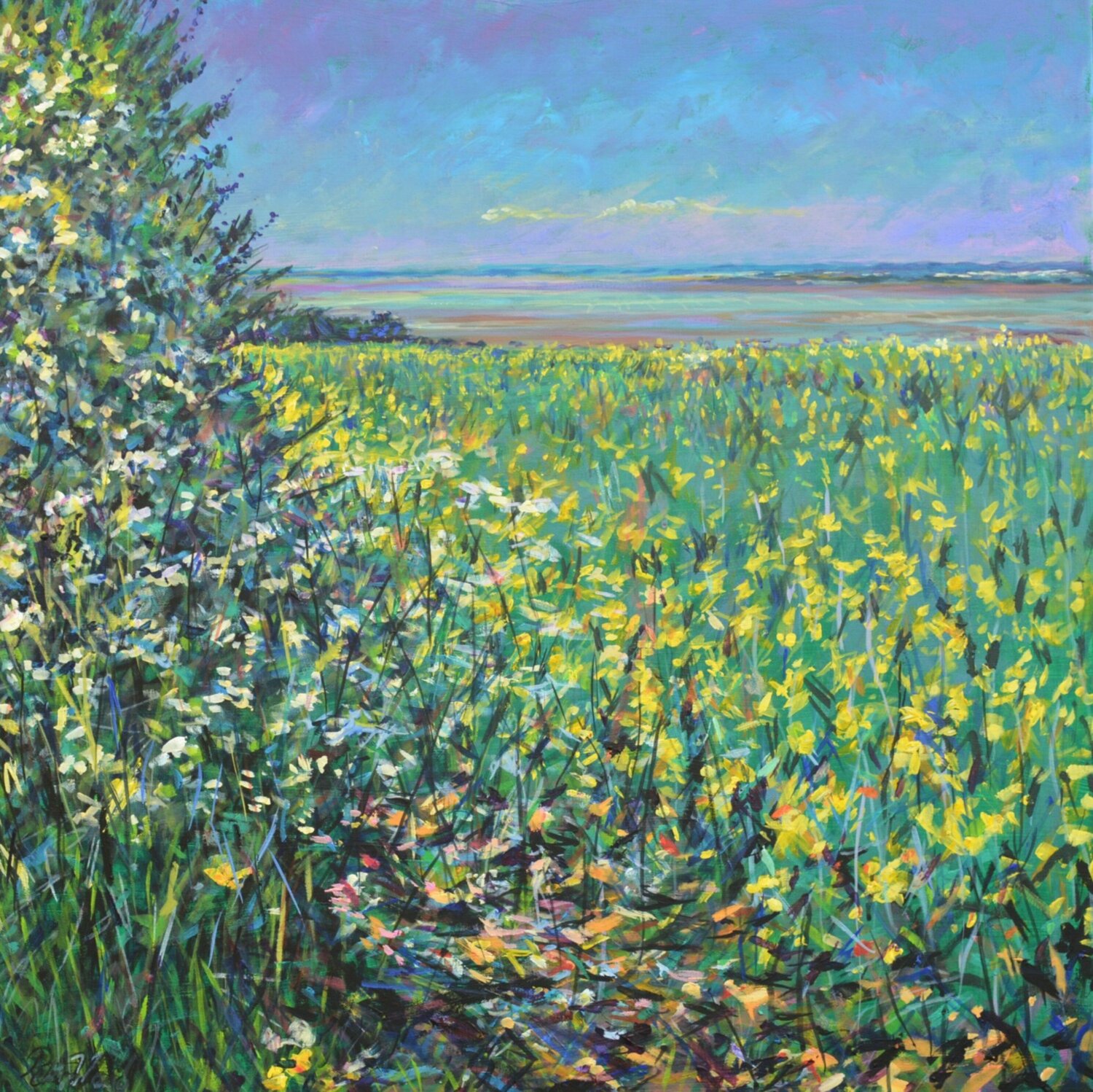 Looking up the Humber at South Ferriby Peter Wood Dipinto originale in vendita