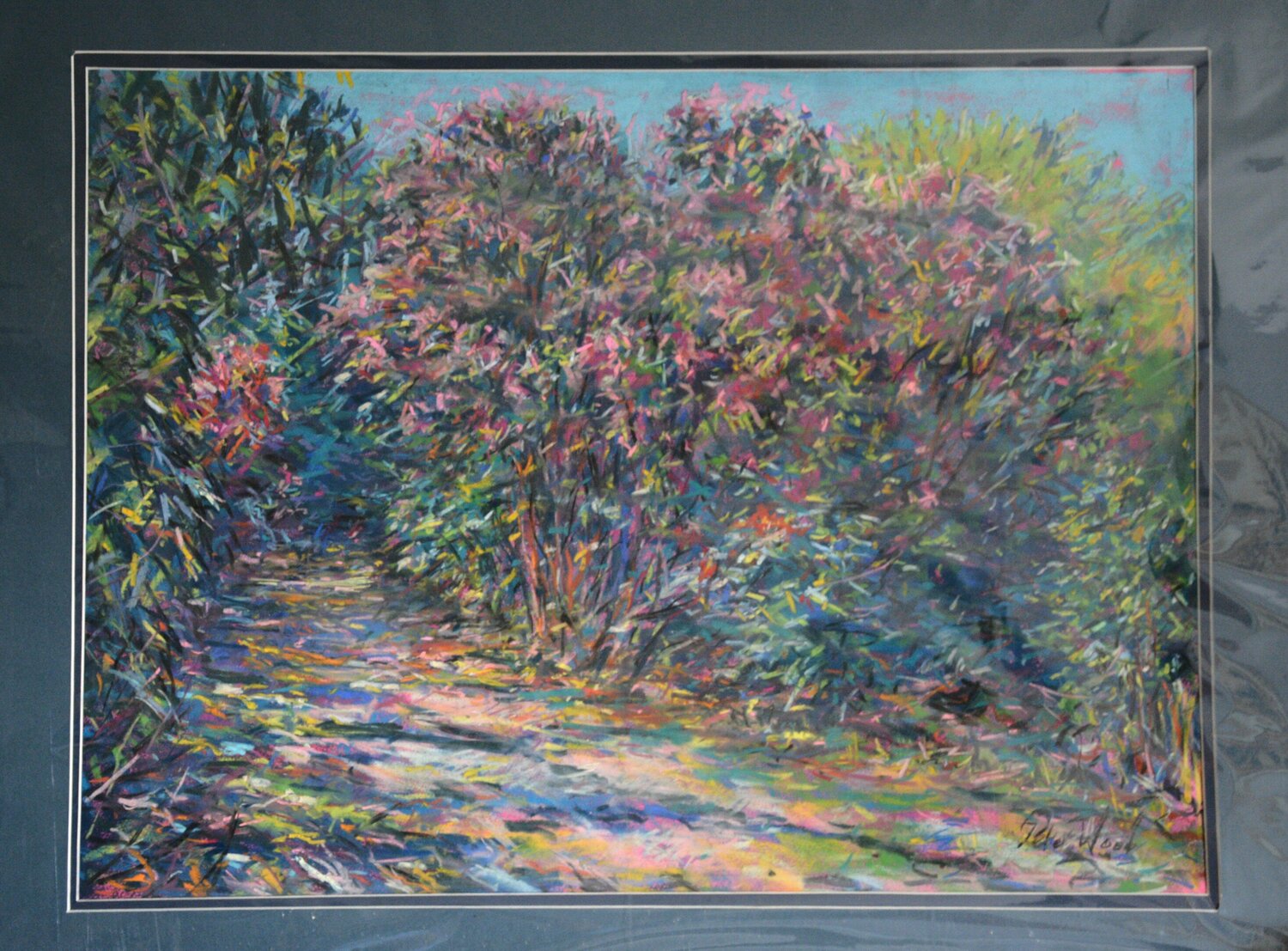 16. Rhododendrons in Lincolnshire. Pastels . Peter Wood Werk auf Papier zu verkaufen