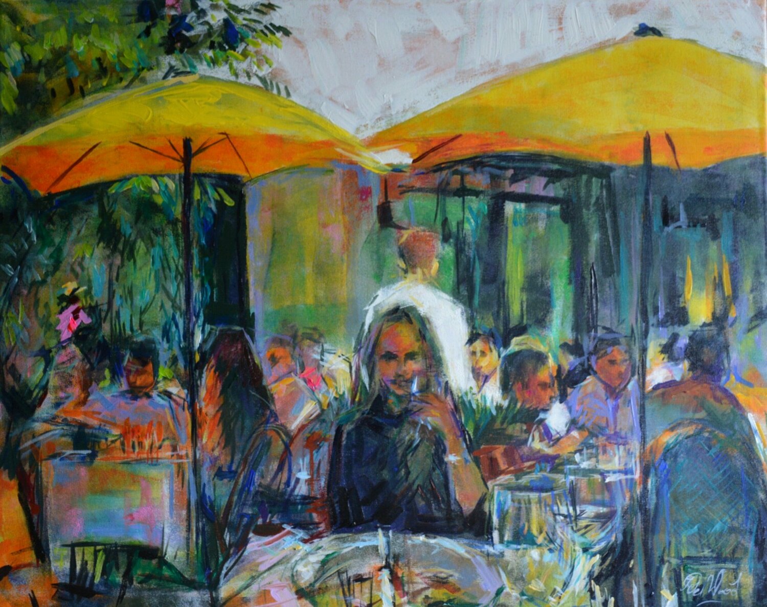 "Sante'" French street cafe' Peter Wood Originalgemälde zu verkaufen