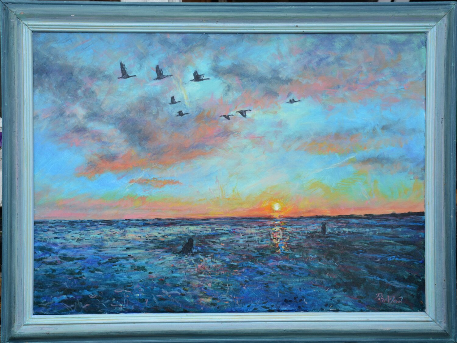 2022 1 Sunrise geese 24 x 32 x2 Peter Wood Originalgemälde zu verkaufen