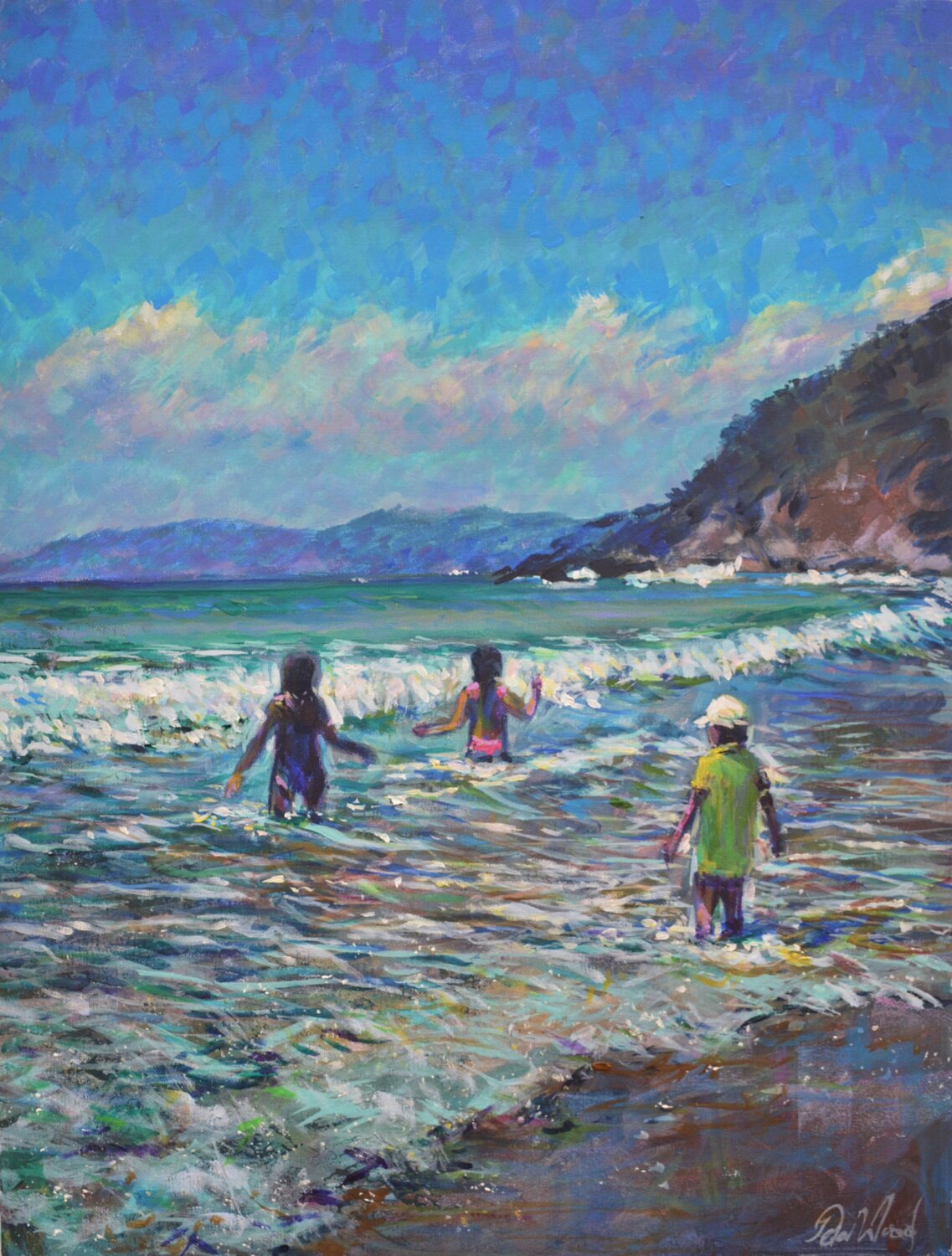 Provence beach, three children playing. Peter Wood