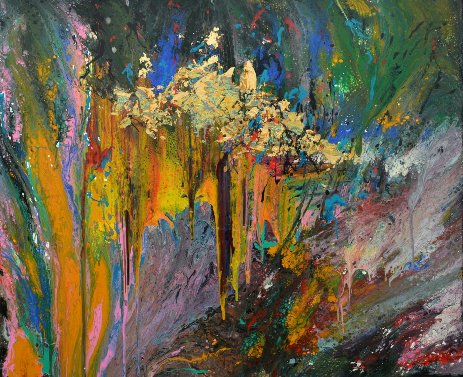 Textural fantasy - acrylic cells and gold leaf / metallic foil Peter Wood Originalgemälde zu verkaufen