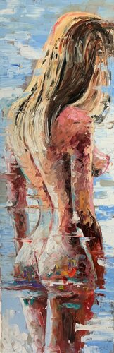 Nude. Young woman. Impasto, palette knife original oil painting. par Vita Schagen, Peinture en vente sur Singulart