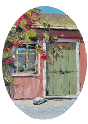 Old house in a village. Original impasto, Palette knife oil painting. Landscape. par Vita Schagen, Peinture en vente sur Singulart