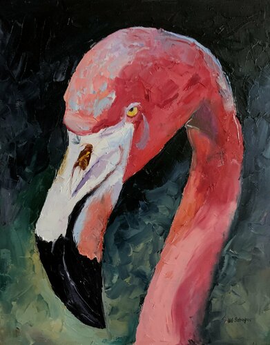 Flamingo. Bird. palette knife, impasto Original oil painting on canvas. von Vita Schagen, Malerei kaufen auf Singulart