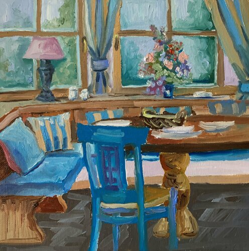 Room interior with a table. Dining room. par Vita Schagen, Peinture en vente sur Singulart