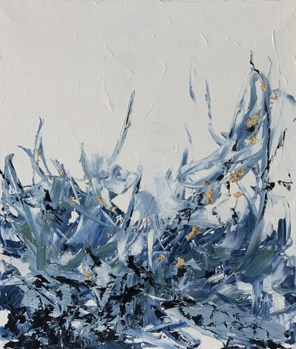 Blue gold flame. Abstract painting. par Vita Schagen, Peinture en vente sur Singulart