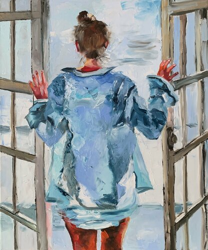 Good morning, world!  Woman figure. par Vita Schagen, Peinture en vente sur Singulart