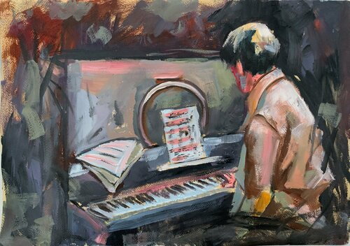 Pianist. Music. par Vita Schagen, Œuvre sur papier en vente sur Singulart