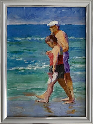 Vacation in Italy. Schetch. Couple on the beach. by Vita Schagen, Work on Paper for Sale on Singulart