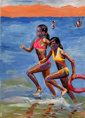 Vacation in Italy. Schetch. Girls on the beach. by Vita Schagen, 종이 for Sale on Singulart