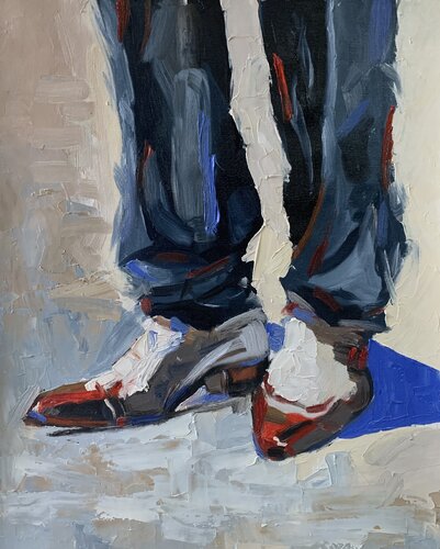 FASHION MAN SHOES. PALETTE KNIFE, IMPASTO. di Vita Schagen, Pittura in vendita su Singulart