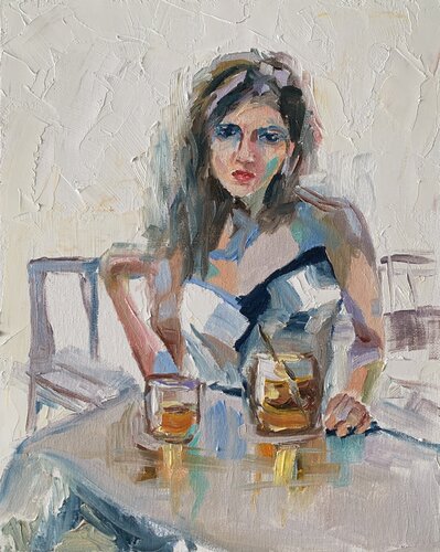 Woman in a caffe.* par Vita Schagen, Peinture en vente sur Singulart