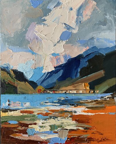 Landsacpe. Lake and Mountains.3 par Vita Schagen, Peinture en vente sur Singulart
