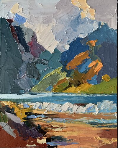 Landsacpe. Lake and Mountains.4 par Vita Schagen, Peinture en vente sur Singulart