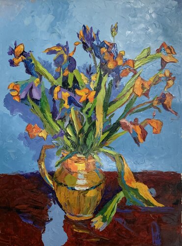 IRISES. FLOWERS. INSPIRED BY VAN GOGH.#4 by Vita Schagen, 회화 for Sale on Singulart