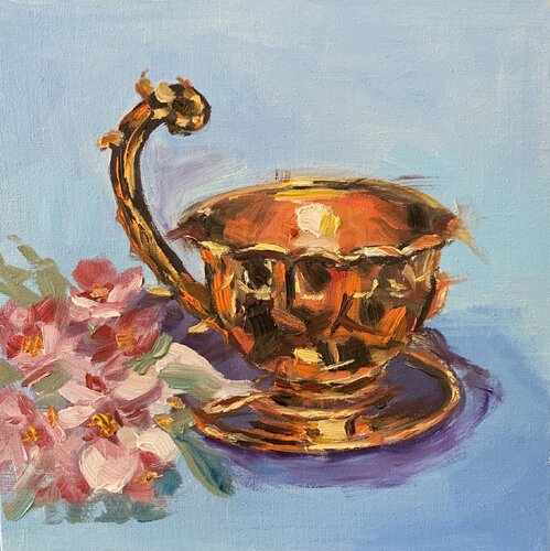 Brass cup with flowers. still life. Vita Schagen