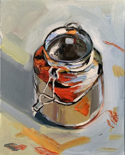 Silver jar. still life. di Vita Schagen, Pittura in vendita su Singulart