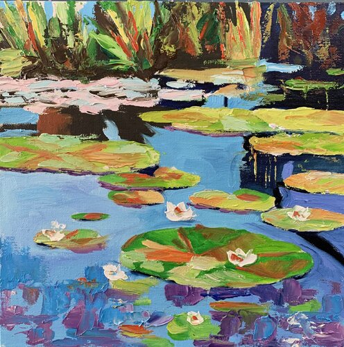 Lily pond landscape. par Vita Schagen, Peinture en vente sur Singulart