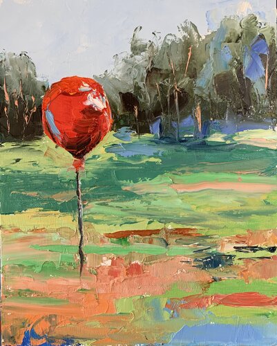 Landscape with an air balloon. von Vita Schagen, Malerei kaufen auf Singulart