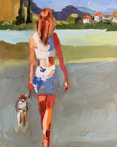Woman with a dog. par Vita Schagen, Peinture en vente sur Singulart