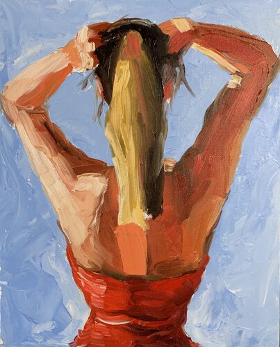 Woman in a red dress. par Vita Schagen, Peinture en vente sur Singulart
