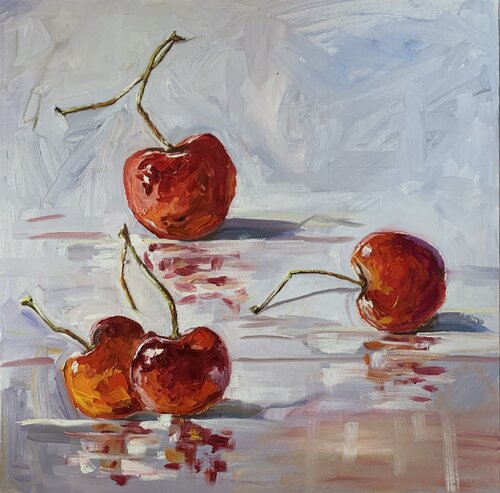 Red Cherries on white. von Vita Schagen, Malerei kaufen auf Singulart