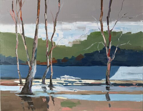 Trees on the coast. Landscape. by Vita Schagen, Painting for Sale on Singulart