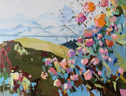 Landscape with pink flowers. Vita Schagen