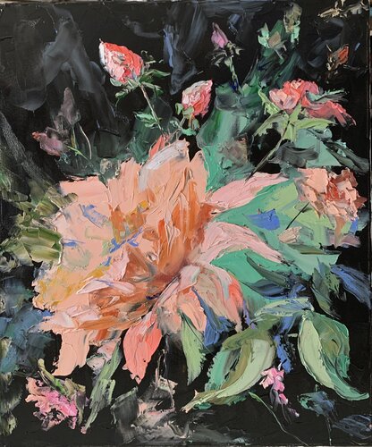 Roses. Tender flowers on black. by Vita Schagen, 絵画 for Sale on Singulart
