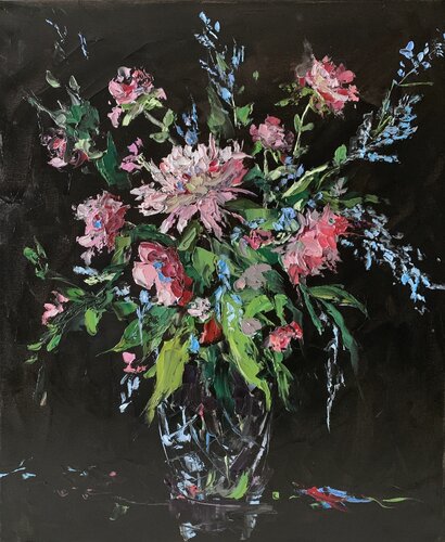 AbstractTender flowers on black. by Vita Schagen, 絵画 for Sale on Singulart