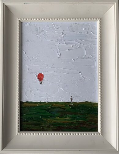 Red air balloon. Abstract landscape. par Vita Schagen, Peinture en vente sur Singulart