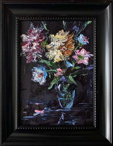 AbstractTender flowers on black. (small) par Vita Schagen, Peinture en vente sur Singulart