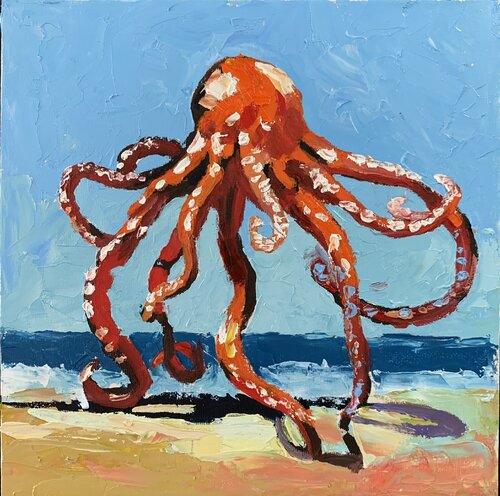 Red octopus. van Vita Schagen, Schilderij te koop op Singulart