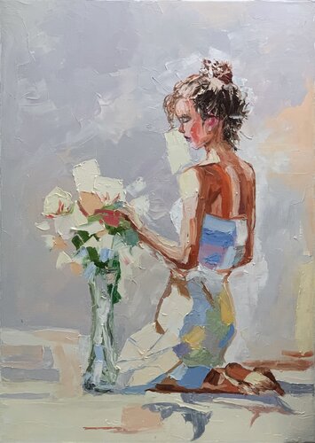 Woman with the flowers. par Vita Schagen, Peinture en vente sur Singulart
