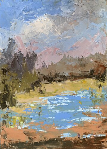 Landscape with lake and forest. by Vita Schagen, 絵画 for Sale on Singulart