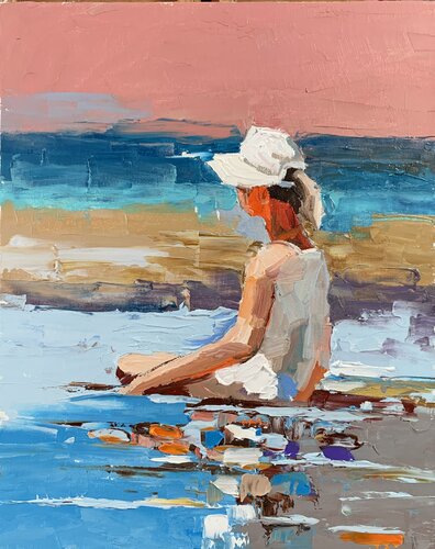 Little girl on the beach. von Vita Schagen, Malerei kaufen auf Singulart