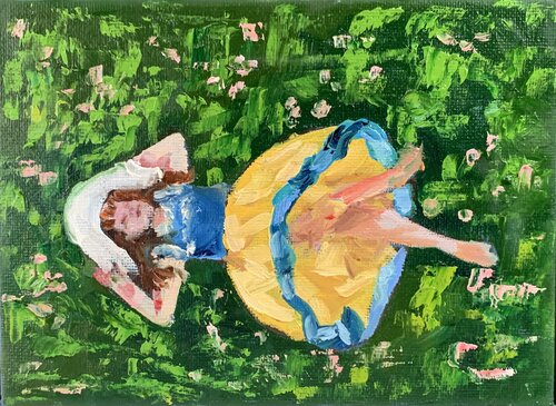 Little girl on the meadow. von Vita Schagen, Malerei kaufen auf Singulart