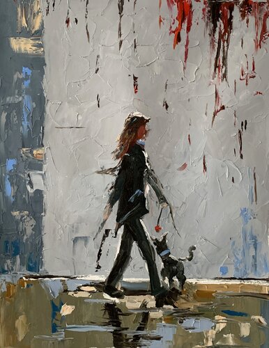 Girl with a dog. van Vita Schagen, Schilderij te koop op Singulart
