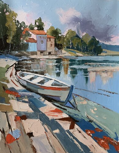 Sailboat on the lake. by Vita Schagen, 絵画 for Sale on Singulart