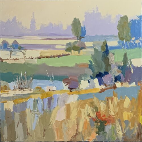 Warm summer light, semi-abstract landscape.#2 par Vita Schagen, Peinture en vente sur Singulart