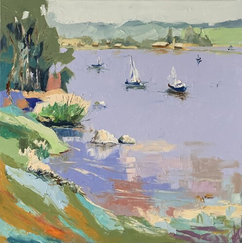 Yachts on the lake. von Vita Schagen, Malerei kaufen auf Singulart