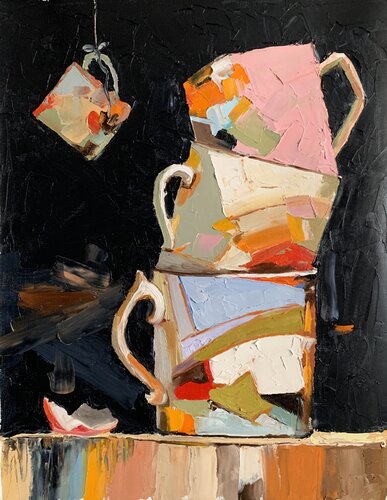 Coffe cups tower. Still life par Vita Schagen, Peinture en vente sur Singulart