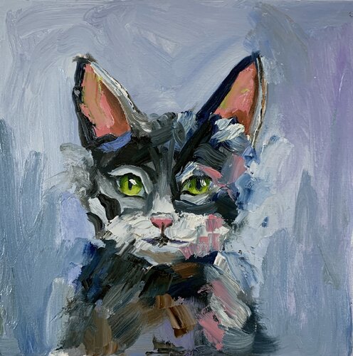 Gray black Cat portrait. di Vita Schagen, Pittura in vendita su Singulart