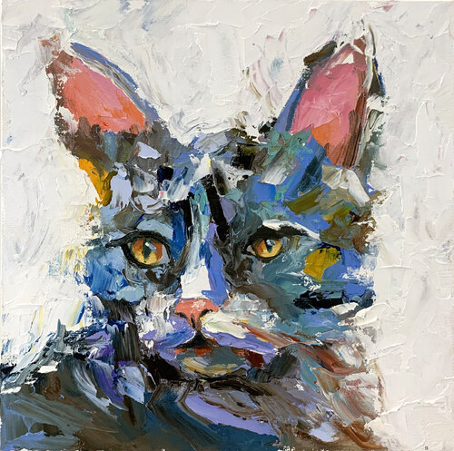 Blue gray Cat portrait. van Vita Schagen, Schilderij te koop op Singulart