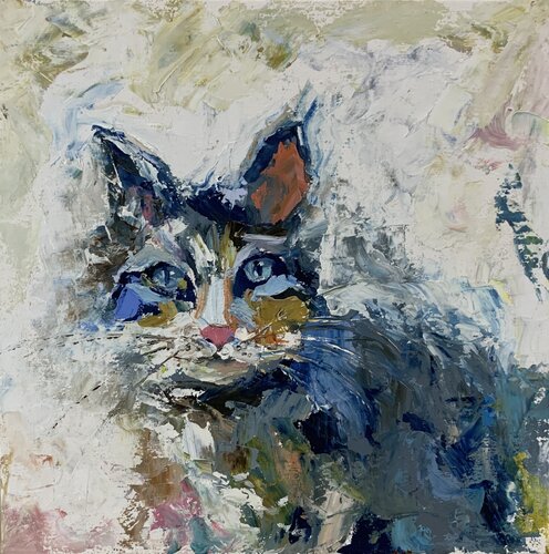 Blue gray Cat portrait. von Vita Schagen, Malerei kaufen auf Singulart