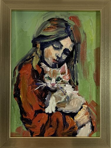 Heartfelt Connection. Cat and Girl. par Vita Schagen, Peinture en vente sur Singulart